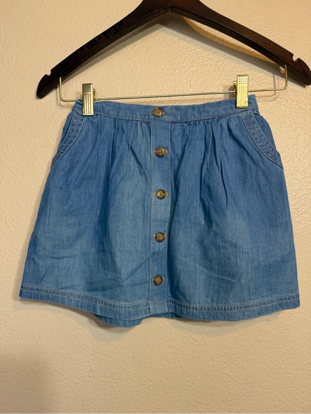 Denim Button-Front Girls Skirt - Blue small 6-7